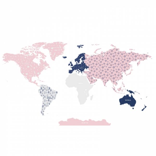 mapa swiata naklejka na sciane kolorowa rozowa