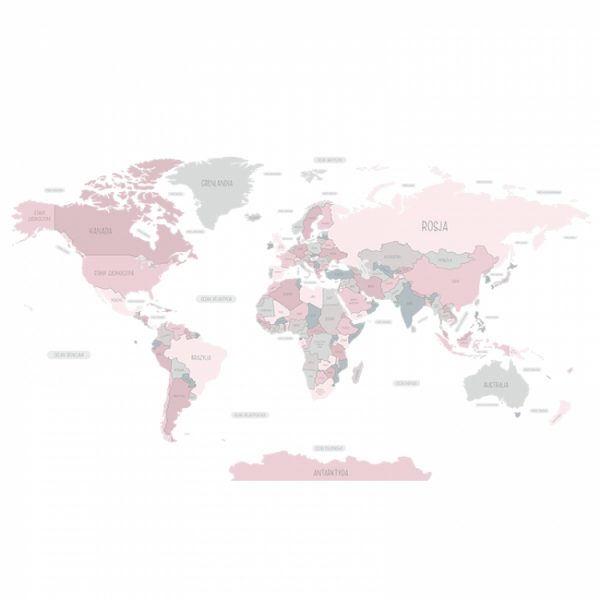 naklejka na ścianę mapa świata różowa